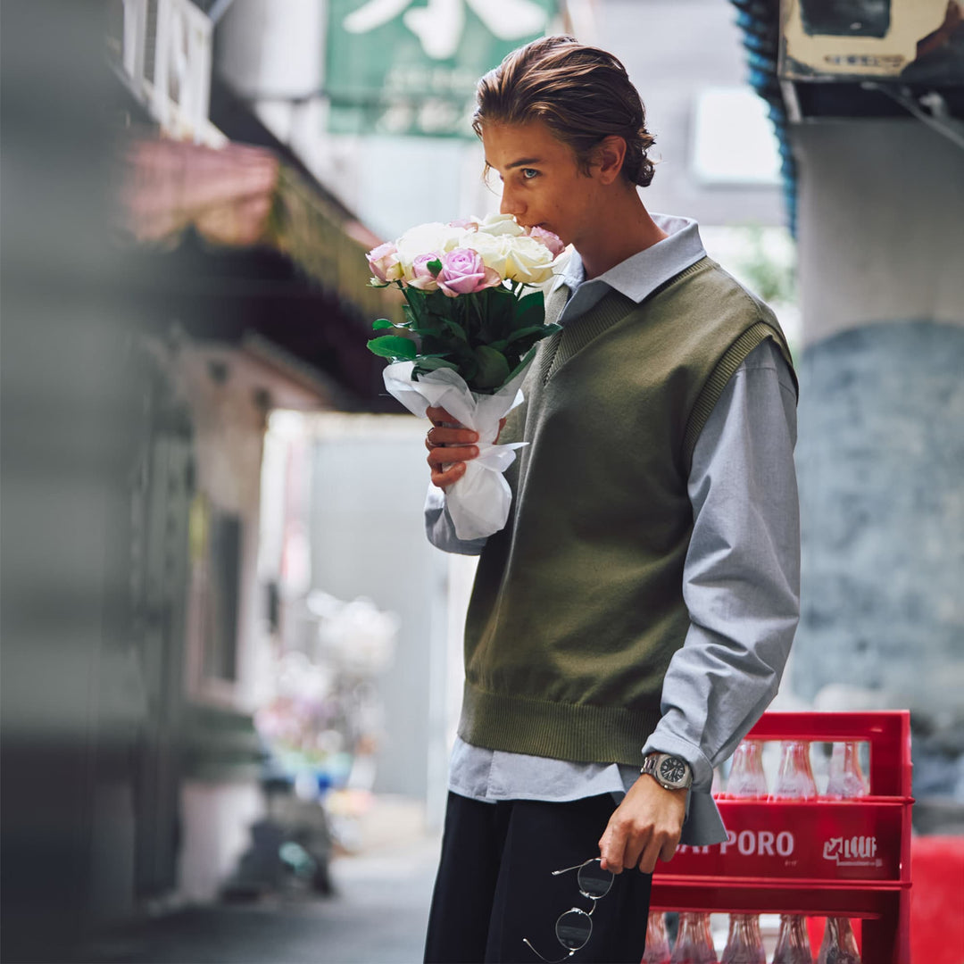 デュアルフェイスシャツ「BARON」ブルー　着用モデル