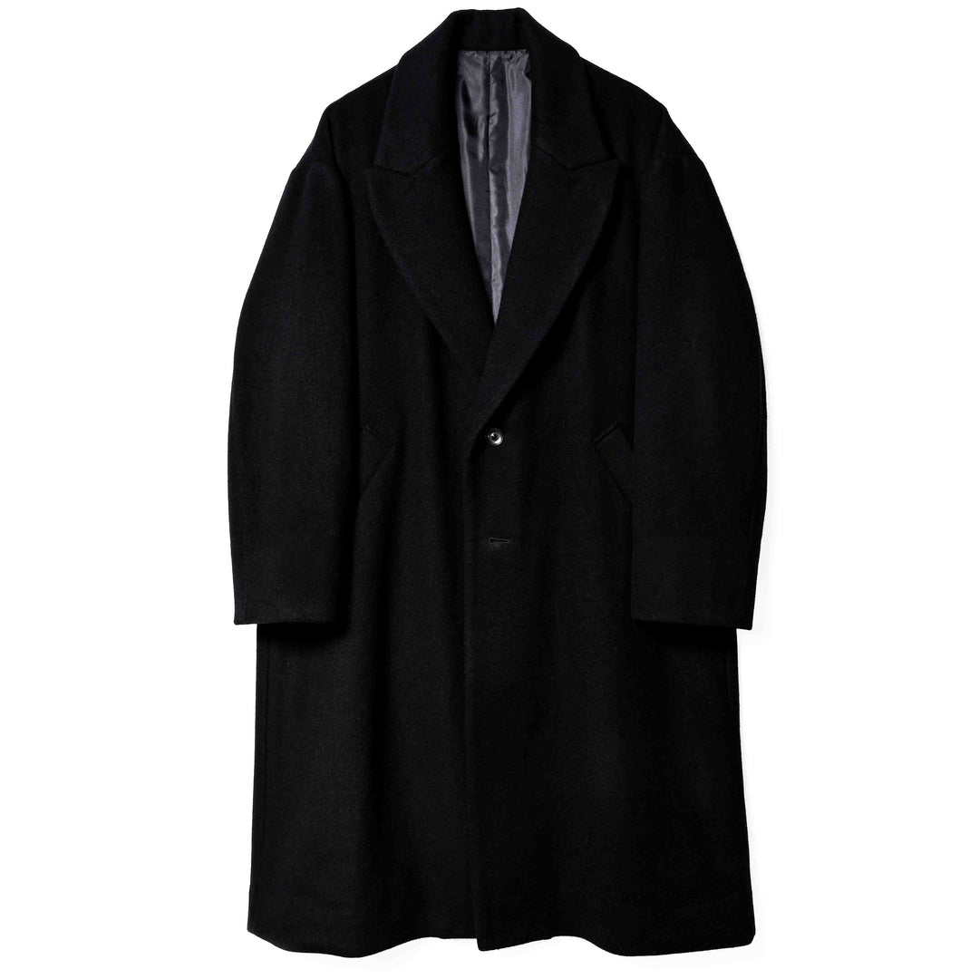 ロングチェスターコート「SHANKS TOKYO(シャンクス トーキョー)」ブラック　フロント　物カット