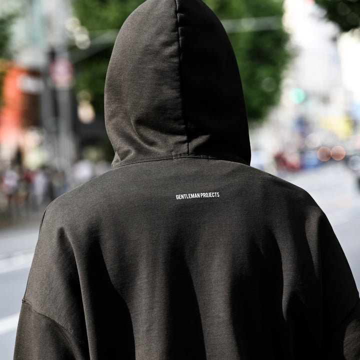 Jet black short-length BIG hoodie "Gary Noir"