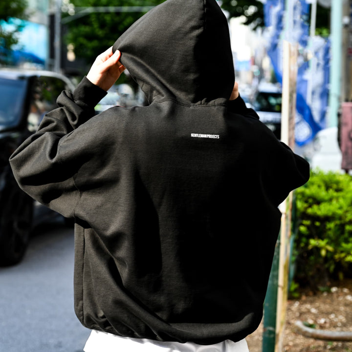Jet black short-length BIG hoodie "Gary Noir"