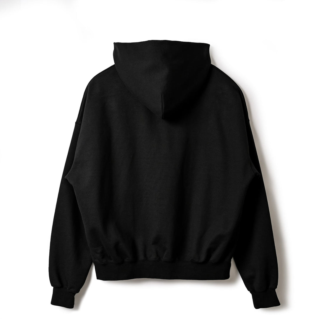 Jet black short-length BIG hoodie "Gary Noir"