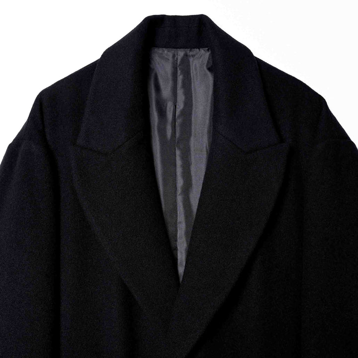 ロングチェスターコート「SHANKS TOKYO(シャンクス トーキョー)」ブラック　襟ディテール