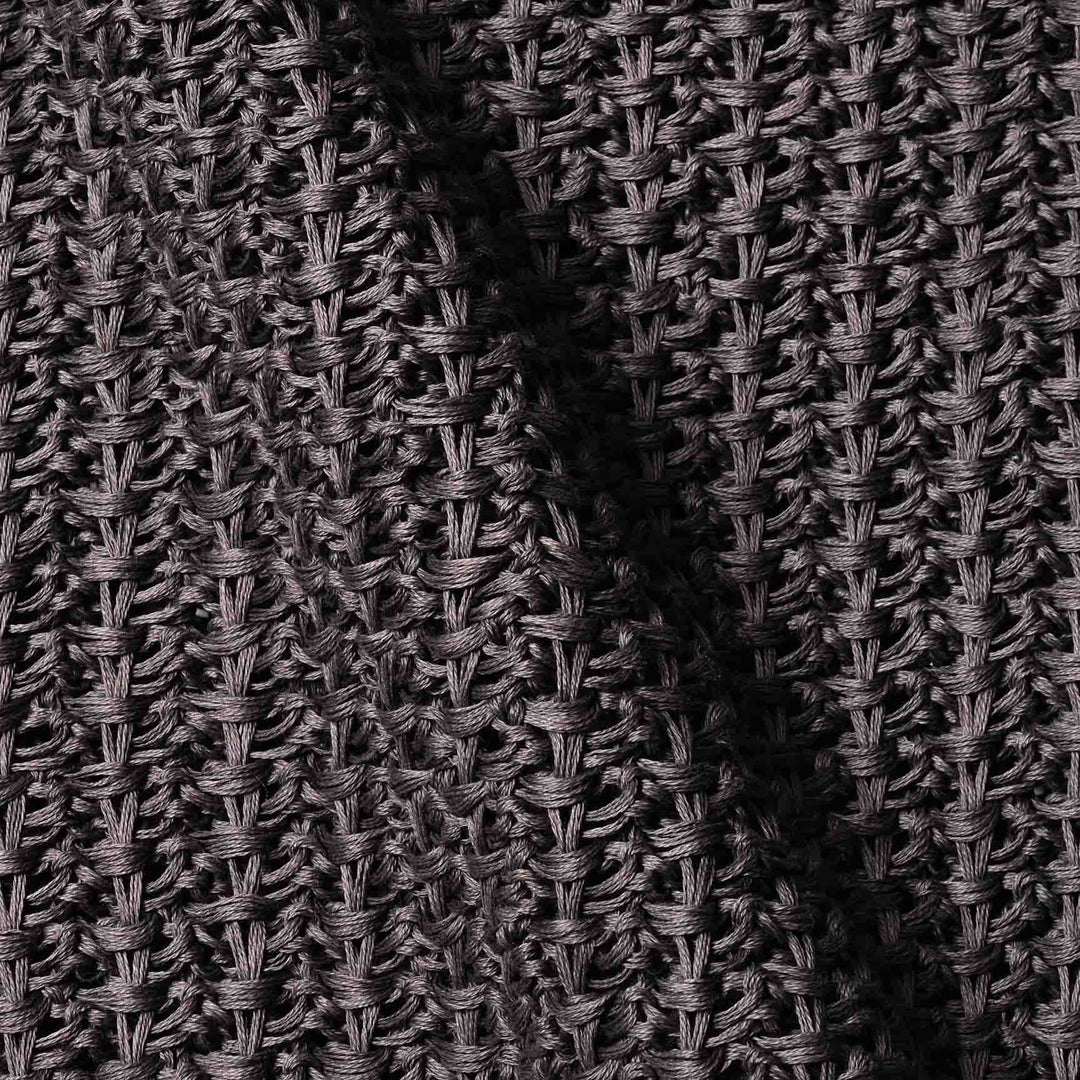 ザク編みニットポロシャツ「SUKHNA(スクナ)」グレー　生地寄り　ディテール