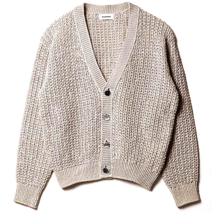 ザク編みカーディガン「ZEN(ゼン)」ベージュ　フロント　物カット