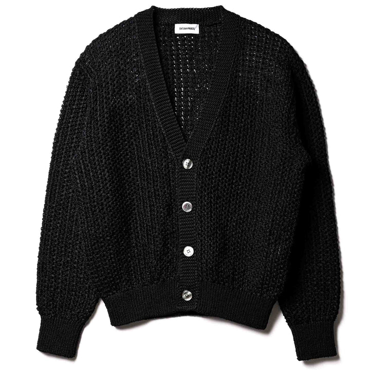 ザク編みカーディガン「ZEN(ゼン)」ブラック　フロント　物カット